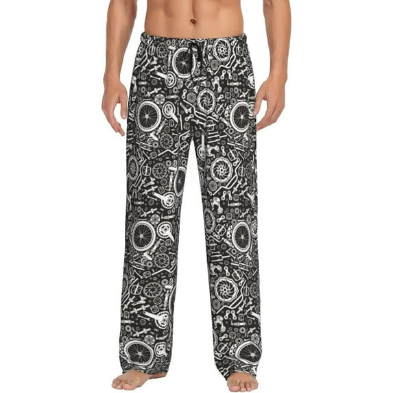 Pofeuu Bicycles Parts Print Men's Pajama Pants, Soft Lounge Pajama Pants with big pockets for Men Plaid Pj Bottoms-Medium