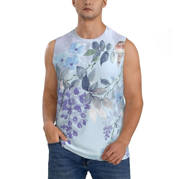 Pofeuu Bird Butterfly Stripe Print Men's Muscle T-Shirt, Sleeveless, Muscle Tank, Classic Muscle Tee Top For Men Casual Sleeveless Muscle T-Shirt Trendy Clothes-Medium