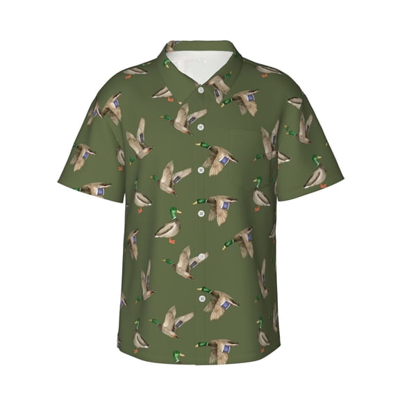 Pofeuu Birds Wild Ducks Print Hawaiian Shirt for Men Sleeves Casual Button Down Summer Beach Dress Shirts T-Shirts,Large