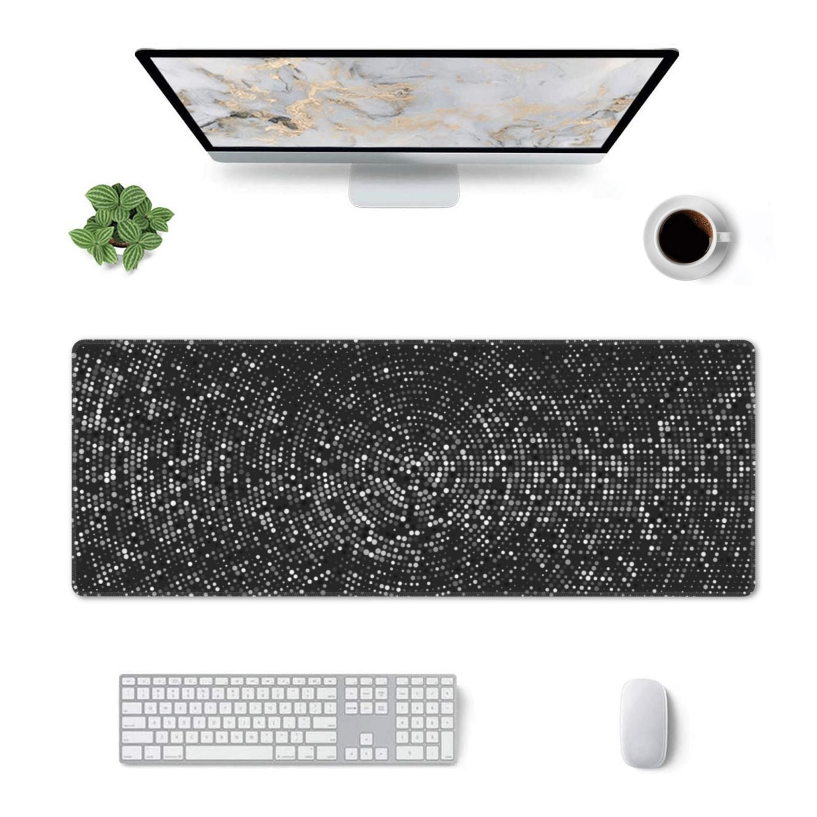 Pofeuu Black And White Dotted Print Desk Mat for Keyboard and Mouse ...