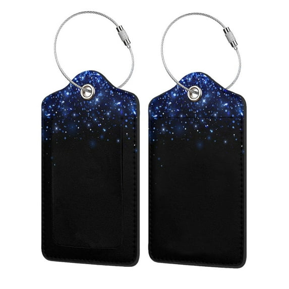 Pofeuu Black Blue Glitter Sparkles Print Luggage Tags, Privacy Cover ID Label with Stainless Steel Loop and Address Card for Travel Bag Suitcase-4 PCS