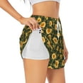 thumbnail image 1 of Pofeuu Black Ink Green Plaid Sunflower Print Women's Athletic Shorts Running Workout Shorts Tummy Control Quick Dry Gym Shorts with Pockets Double layer sports shorts-Small, 1 of 7