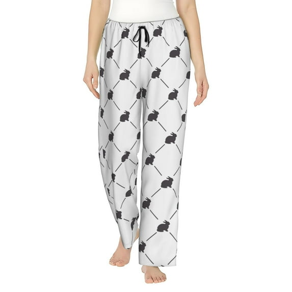 Pofeuu Black Rabbit Print Women's Fashion Pajama Pants with Pockets Comfy Drawstring Sleep Lounge Bottoms-Medium