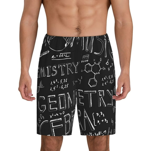 Pofeuu Black Scientific Print Men's Soft Woven Elastic Waistband Sleep Pajama Short-3X-Large