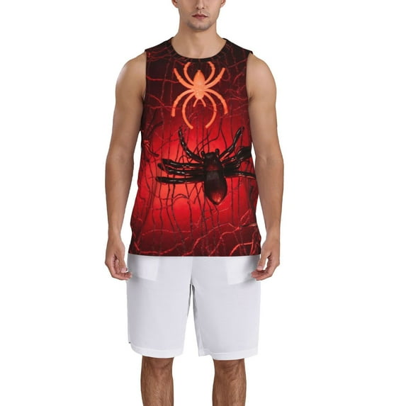 Pofeuu Black Spider Web With Spiders Print Basketball Jersey, Shirts for Men Youth Basketball Jersey Crew Neck-3X-Large