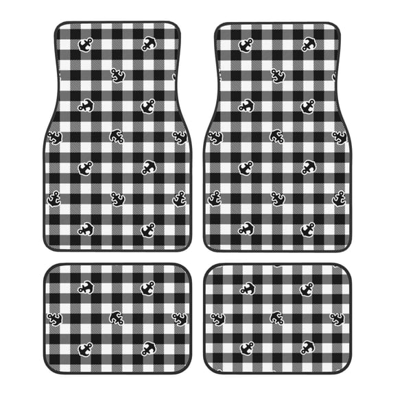 Pofeuu Black Tartan Plaid Print Car Foot Mat Set of 4 Pieces - All-Weather Full Set Floor Mats for Cars Trucks SUVs