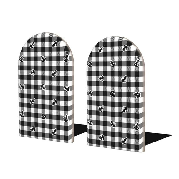 Pofeuu Black Tartan Plaid Print Large Bookend Hold Heavy Books- Wood Bookends for Heavy Books Heavy Duty Book Ends Wood Bookends for Office Desk Non-Skid