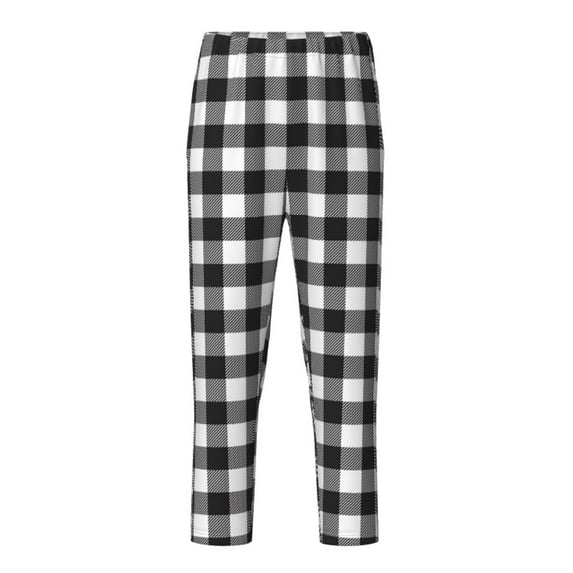 Pofeuu Black White Plaid Print Teenagers' Pajama Pants, Soft Lounge Pajama Pants with big pockets for Men Plaid Pj Bottoms-Medium