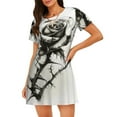 thumbnail image 1 of Pofeuu Black And White Rose Print Women's Loose Fit Short Sleeve Nightgown, Comfortable Sleep Dress for Women, Casual Lounge Sleepwear, Soft Cotton Sleep Dress, 1 of 6