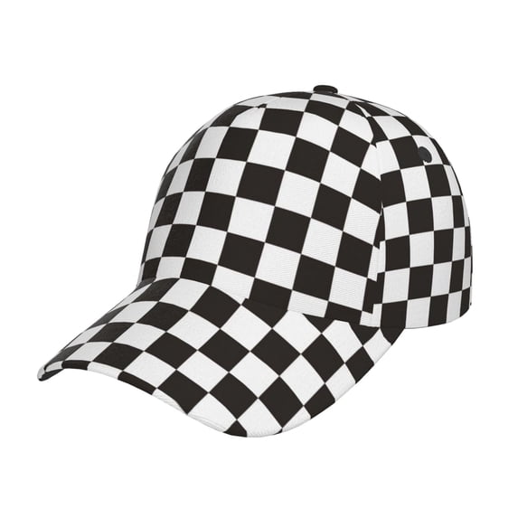 Pofeuu Black and White Checkerboard Print Adult Adjustable Embroidered Graphic Baseball Hat for Men and Women
