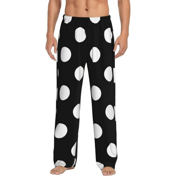 Pofeuu Black and White Polka Dot Print Men's Pajama Pants, Soft Lounge Pajama Pants with big pockets for Men Plaid Pj Bottoms-XX-Large