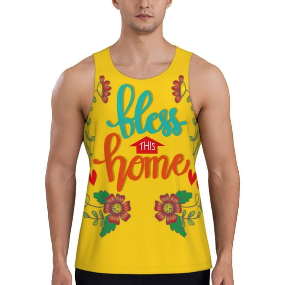Pofeuu Bless This Home Print Men's Workout Tank Tops Sleeveless Muscle Gym Shirt Quick Dry-4X-Large