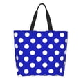 thumbnail image 1 of Pofeuu Blue And White Polka Dot Print Reusable Grocery Bags - Washable, Foldable, Packable Tote, Large Handles, Heavy Duty, Zippered Top Pouch, 1 of 8
