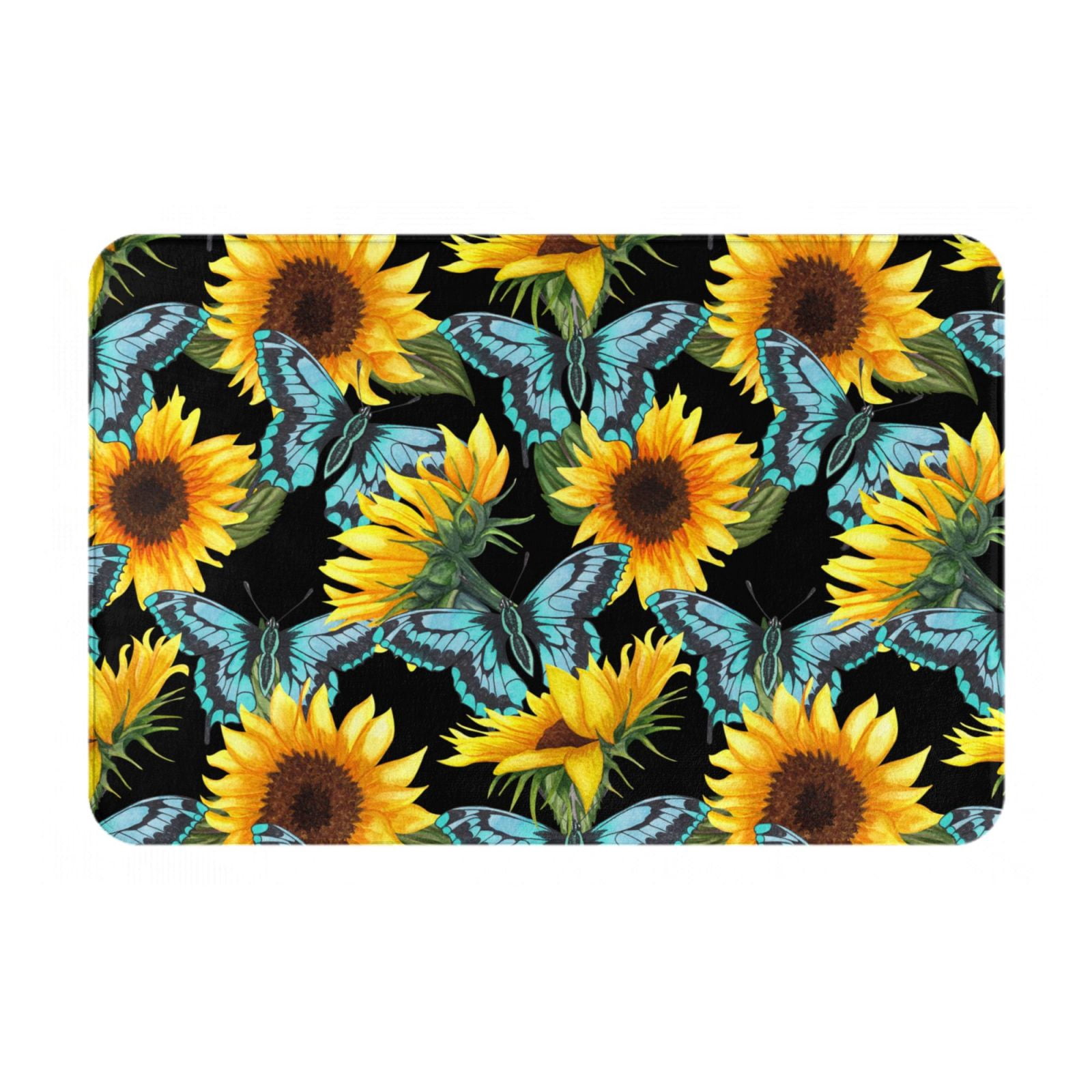 Pofeuu Blue Batterflies Sunflower Print Flannel Doormats Rug16