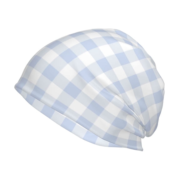 Pofeuu Blue Checkboard Print Beanie Hat for Men and Women Winter Warm Hats Knit Slouchy Thick Skull Cap