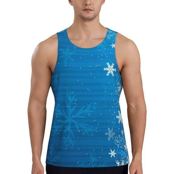 Pofeuu Blue Christmas Print Men's Workout Tank Tops Sleeveless Muscle Gym Shirt Quick Dry-Medium