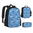 thumbnail image 1 of Pofeuu Blue Fish Print Backpack Travel Backpacks With Lunch Bag Pencil Bag Set 3 pcs Set Cartoon Backpack, 1 of 7