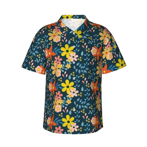 Pofeuu Blue Floral Print Hawaiian Shirt for Men Sleeves Casual Button Down Summer Beach Dress Shirts T-Shirts,XX-Large