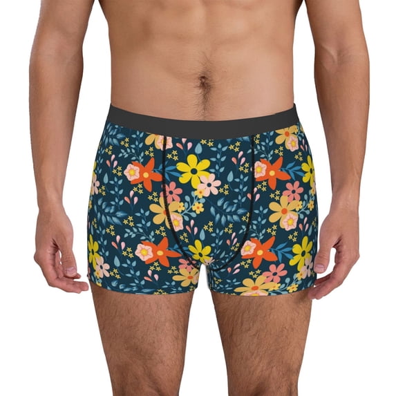 Pofeuu Blue Floral Print Men’s Boxer Briefs, Moisture-Wicking Underwear, Regular,Trunk-X-Large