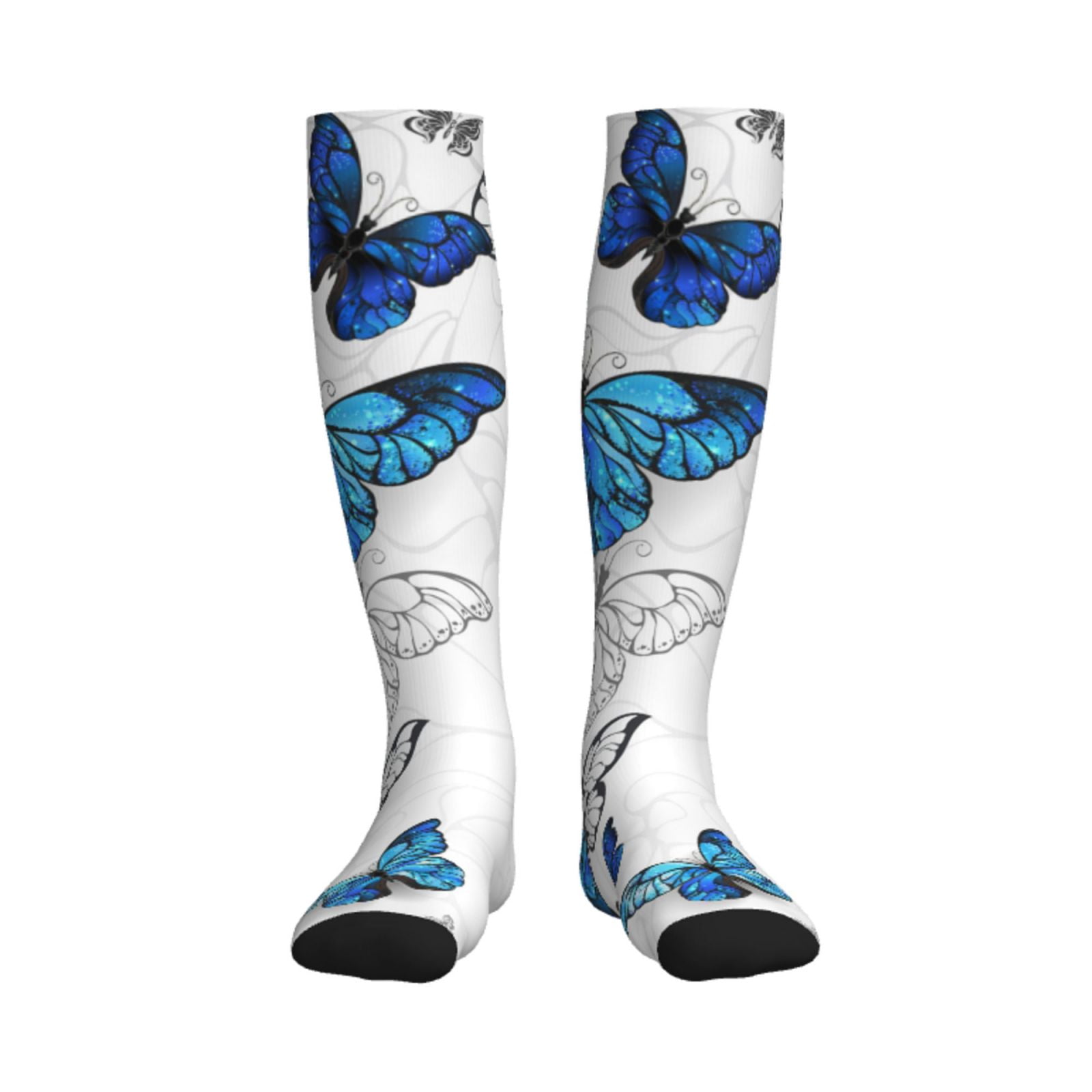 Pofeuu Blue Flying Butterflies Print Compression Socks for Women & Men ...