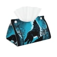 thumbnail image 1 of Pofeuu Blue Full Moon Wolf Print Tissue Box Cover, Modern Decorative PU Leather Rectangular Tissue Box Case Organizer Holder for Vanity Countertop, Night Stands, Livingroom, 1 of 7