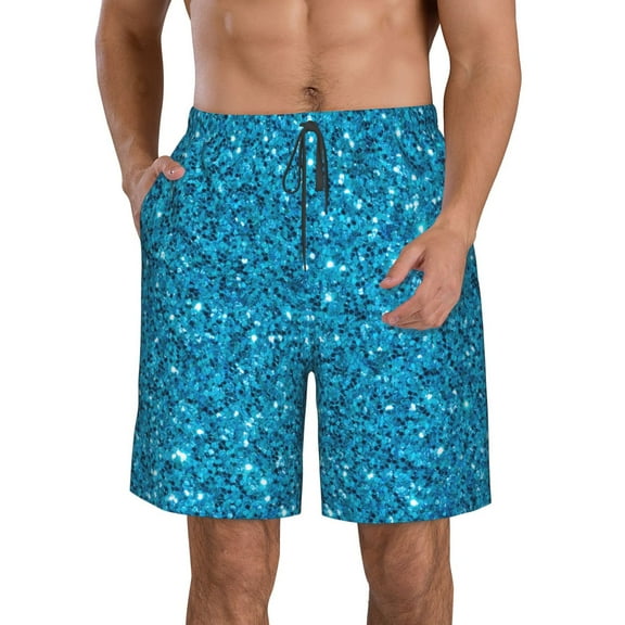 Pofeuu Blue Glitter Prin Men's Swim Trunks Quick Dry Bathing Suit Swimming Board Shorts Mesh Lining Beach Swimwear-Small