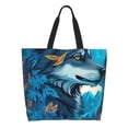thumbnail image 1 of Pofeuu Blue Iceberg Leaf Wolf Print Reusable Grocery Bags - Washable, Foldable, Packable Tote, Large Handles, Heavy Duty, Zippered Top Pouch, 1 of 8