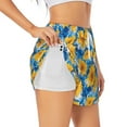 thumbnail image 1 of Pofeuu Blue Ocean Wave Sunflower Print Women's Athletic Shorts Running Workout Shorts Tummy Control Quick Dry Gym Shorts with Pockets Double layer sports shorts-Large, 1 of 7