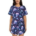 thumbnail image 1 of Pofeuu Blue Skull Crystal Print Women's Pajama Set Short/Shorts Soft Button PJs Elastic Drawstring Waist Sleepwear-X-Large, 1 of 6