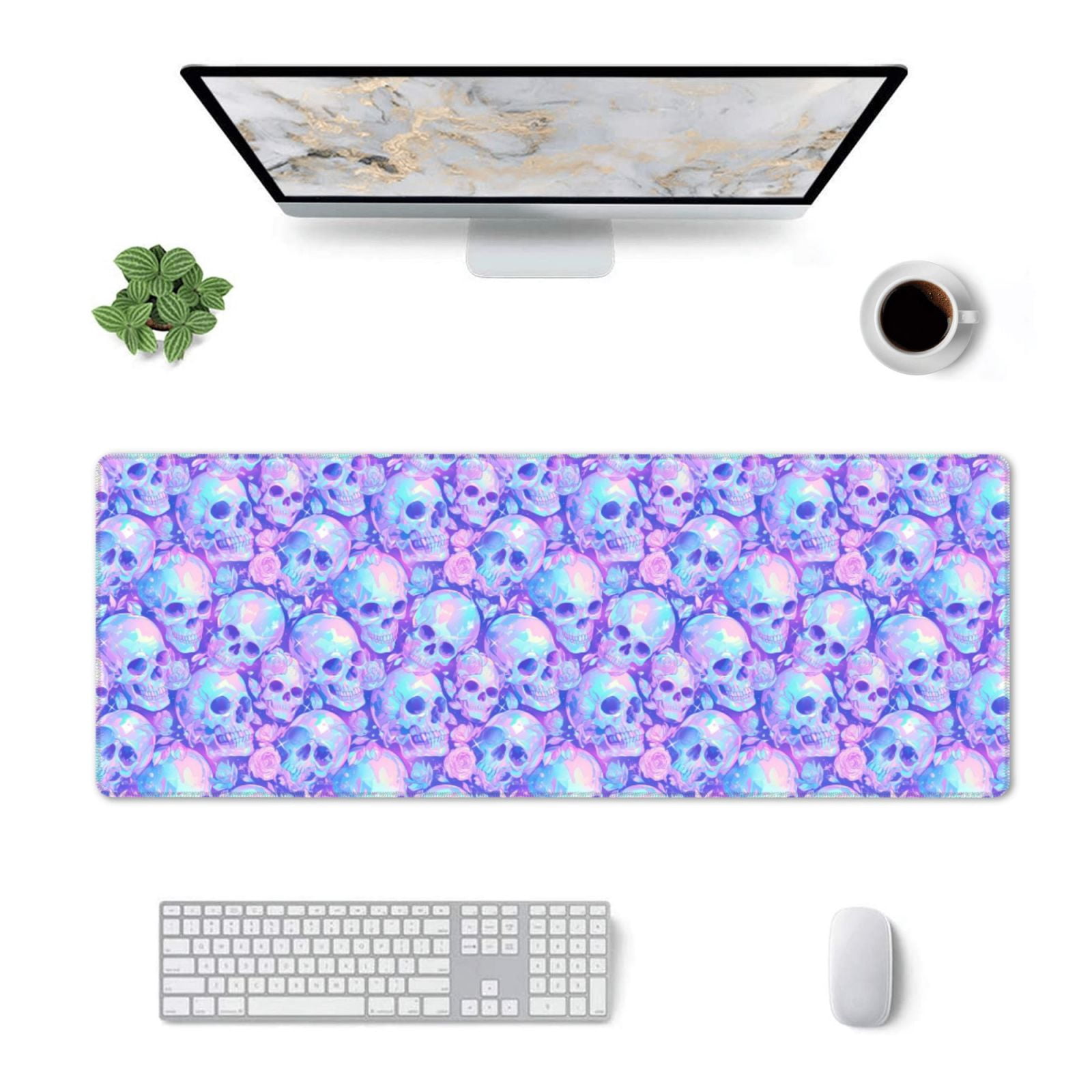 Pofeuu Blue Skull Daisy Print Desk Mat for Keyboard and Mouse，Computer ...