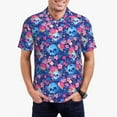 thumbnail image 1 of Pofeuu Blue Skull Flower Print Men's Loose Fit Midweight Short-Sleeve Pocket Polo-4X-Large, 1 of 6