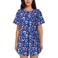 thumbnail image 1 of Pofeuu Blue Skull Flower Print Women's Pajama Set Short/Shorts Soft Button PJs Elastic Drawstring Waist Sleepwear-3X-Large, 1 of 6