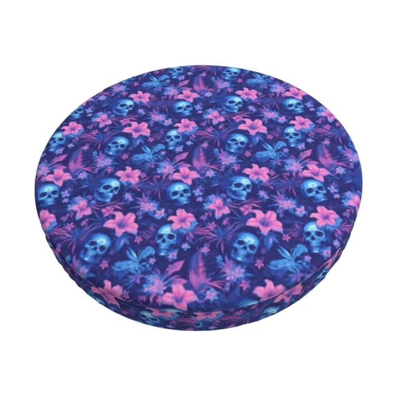 Pofeuu Blue Skull Leaf Print Round Bar Stool Covers - Super Soft and Washable Elastic Stool Cushion Slipcover Easy Clean Velvet-13 inch