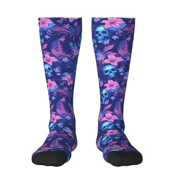 Pofeuu Blue Skull Leaf Print Stockings, Adult Running Hiking Socks for Youth and Adult