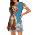 thumbnail image 1 of Pofeuu Blue Sky Cloud Puppy Print Women's Loose Fit Short Sleeve Nightgown, Comfortable Sleep Dress for Women, Casual Lounge Sleepwear, Soft Cotton Sleep Dress, 1 of 6