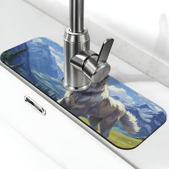 Pofeuu Blue Sky Dog Print Splash Guard for Sink Faucet Sink Gadgets-Splash Guard Behind Faucet Drip Catcher for Kitchen, Bathroom,Sink Mat