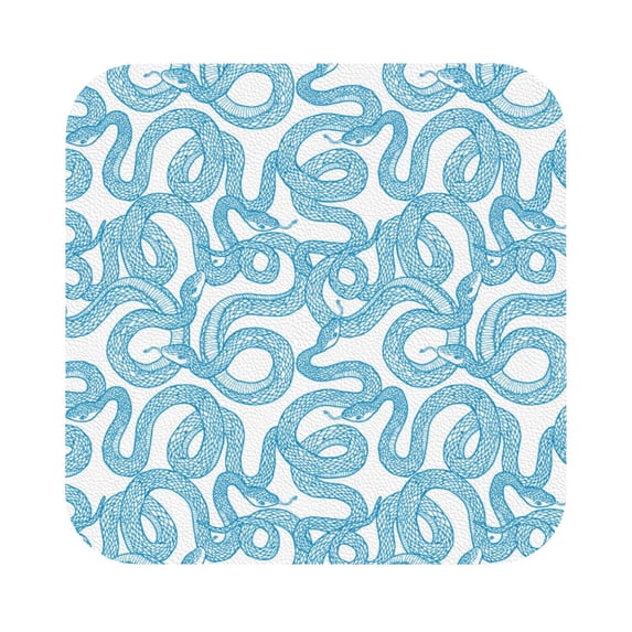Pofeuu Blue Snake Print Leather Coasters Set of 6, Round Cups Mugs Mat Pad for Home Kitchen Heat Resistant Drink Coasters,Square