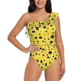 thumbnail image 1 of Pofeuu Blue Spots Print Women's One Piece Swimsuits One Shoulder Swimwear Asymmetric Ruffle Monokinis Bathing Suits-Large, 1 of 6