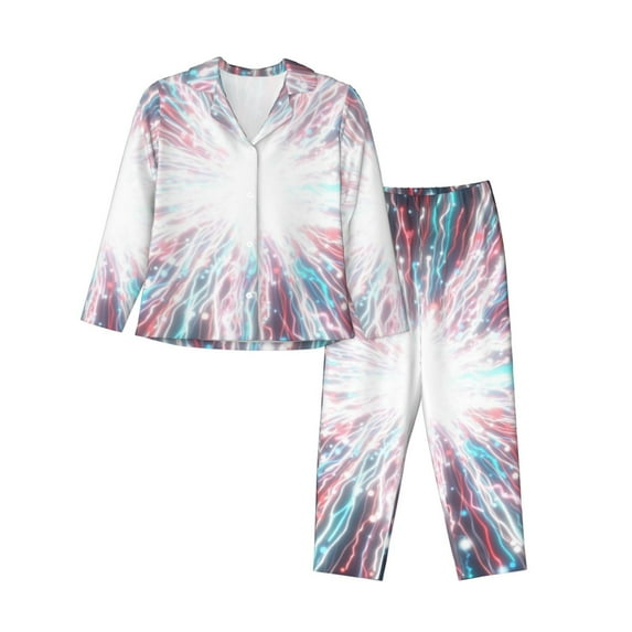 Pofeuu Blue Swirl Fireworks Print Womens Pajamas Set Long Sleeve Sleepwear Button Down Nightwear Soft Pj Lounge Sets Button Down Pajamas Women-XX-Large