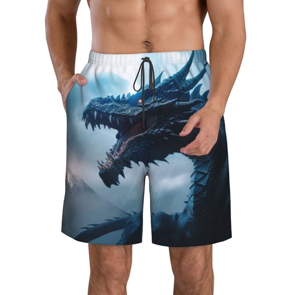 Pofeuu Blue Thunder Storm Dragon Prin Men's Swim Trunks Quick Dry Bathing Suit Swimming Board Shorts Mesh Lining Beach Swimwear-X-Large