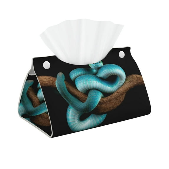 Pofeuu Blue Viper Snake Print Tissue Box Cover, Modern Decorative PU Leather Rectangular Tissue Box Case Organizer Holder for Vanity Countertop, Night Stands, Livingroom