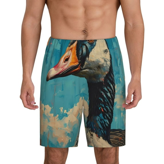 Pofeuu Blue Watercolor Duck Print Men's Soft Woven Elastic Waistband Sleep Pajama Short-X-Large