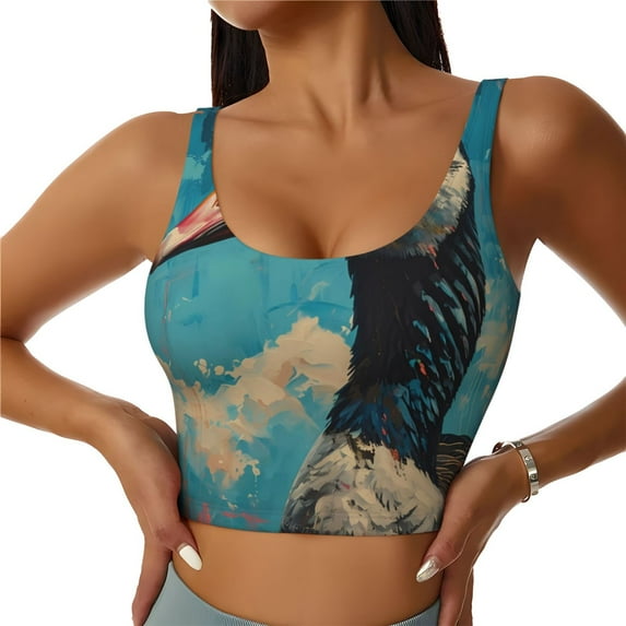 Pofeuu Blue Watercolor Duck Print Sports Bra for Women Sexy Vest Yoga Running Gym Fitness Crop Bras Tops-X-Large