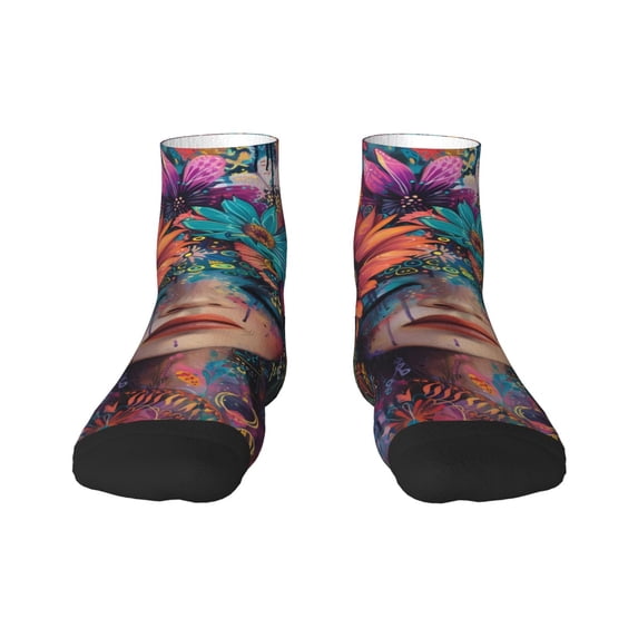 Pofeuu Bohemian Colorful Flower Woman Print 30cm Socks, Adult Running Hiking Socks for Youth and Adult