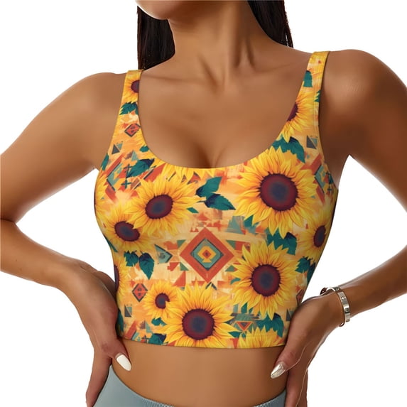Pofeuu Bohemian Sunflower Print Sports Bra for Women Sexy Vest Yoga Running Gym Fitness Crop Bras Tops-XX-Large