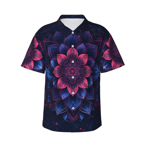 Pofeuu Bohemian Vintage Pattern Print Hawaiian Shirt for Men Sleeves Casual Button Down Summer Beach Dress Shirts T-Shirts,Small