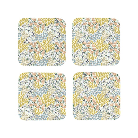 Pofeuu Boho Print Coasters for Drinks, 4Pack PU Leather Coasters, Bar Drink Coasters for Tabletop Protection, Furniture from Damage-Square
