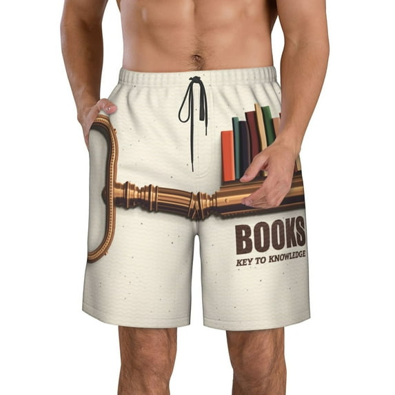 Pofeuu Books Key To Knowledge Prin Men's Swim Trunks Quick Dry Bathing Suit Swimming Board Shorts Mesh Lining Beach Swimwear-XX-Large