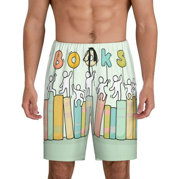 Pofeuu Books Print Men's Soft Woven Elastic Waistband Sleep Pajama Short-X-Large