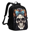 thumbnail image 1 of Pofeuu Bow Flower Skull Print Storage Laptop Backpack with USB Charging Port[Water Resistant] College Computer Bookbag Fits, 1 of 7